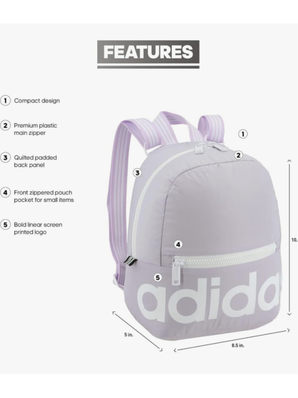 Adidas Lilac Mini Travel Backpack NWT Rare Discontinued Logo Bookbag - Picture 10 of 10